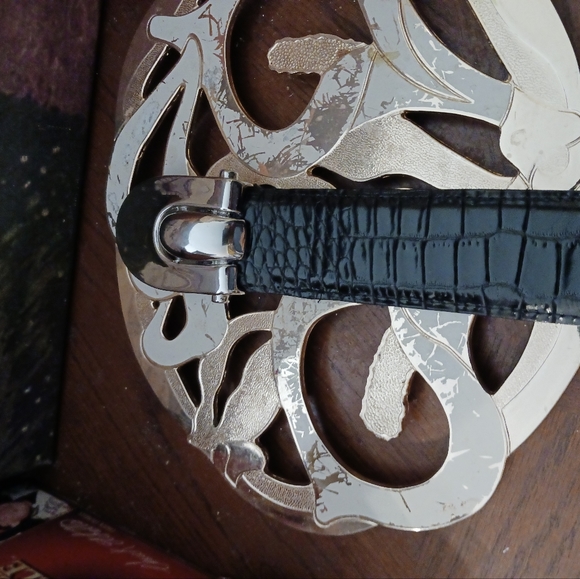 BRIAN TOOHEY 925 Sterling Silver Buckle Snake Embossed Leather Belt Large π π΄ - Picture 12 of 15